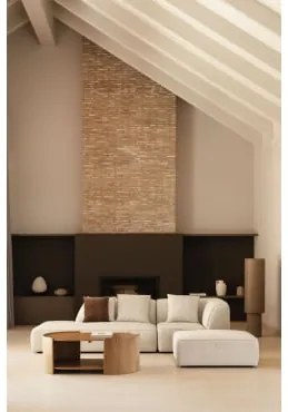 Sofá Modular De Canto Em 2 Peças Com Chaise Longue À Esquerda E Puff Estofado Cardea Bouclé Bege Creme - Sklum