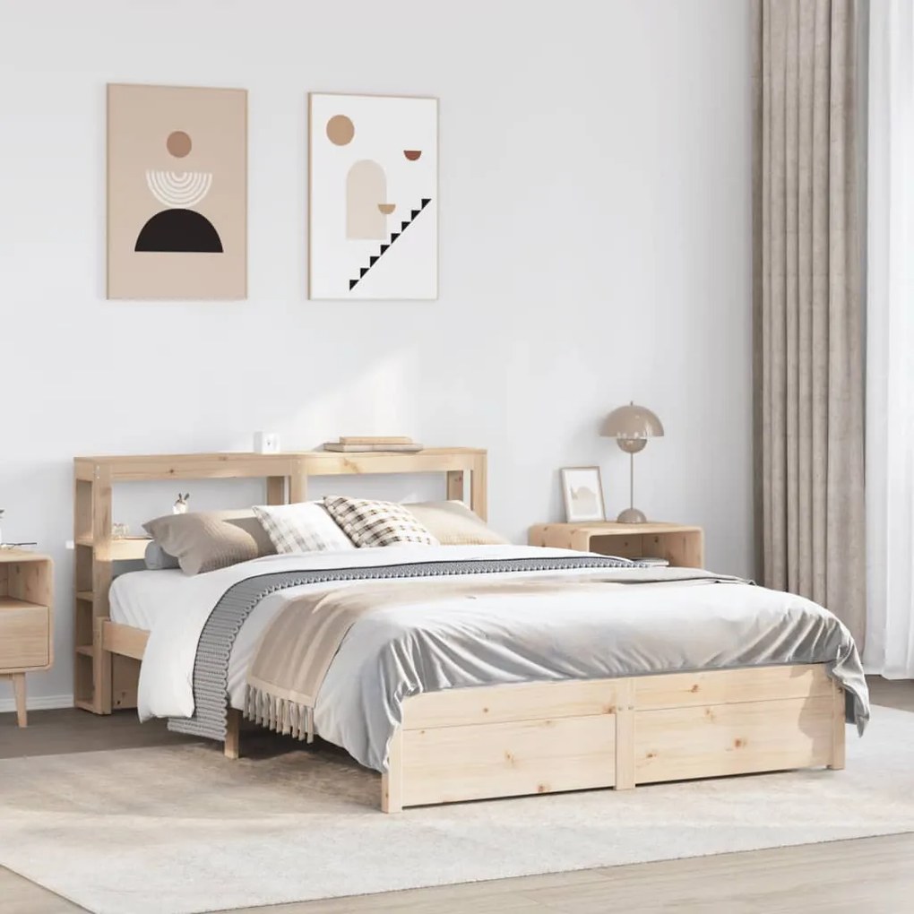 Estrutura de cama com cabeceira 160x200 cm pinho maciço