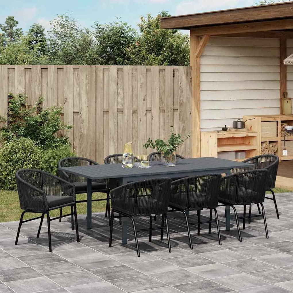 Conjunto de Jantar para Jardim Manual 9 pcs Preto Largo