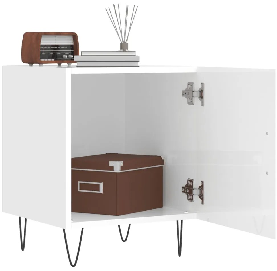 Mesa cabeceira 2pcs 40x40x50cm deriv. madeira branco brilhante