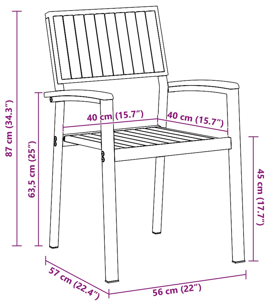 Conjunto de Cadeiras de Jardim Empilháveis 6 pcs Cinza Aço e Madeira d