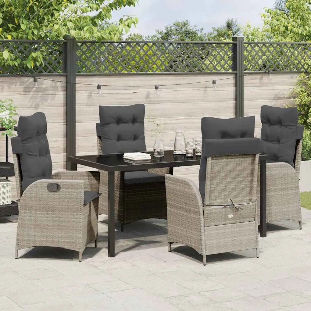 Conjunto de Jantar de Jardim com 5 Peças e Almofadas Cinza Claro de Po