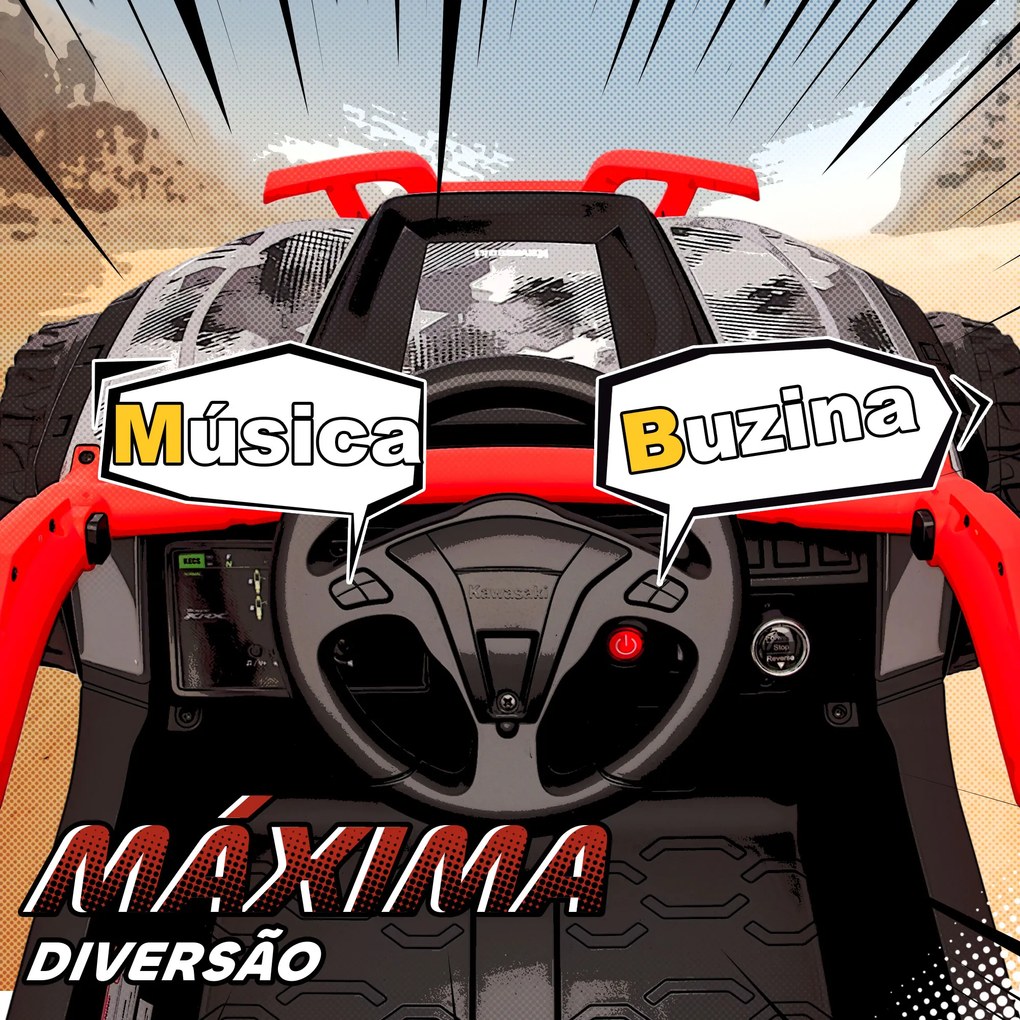 Carro Elétrico para Crianças 12V Kawasaki Teryx KRX 1000 com 2 Motores Faróis e USB 100x64x56 cm Vermelho