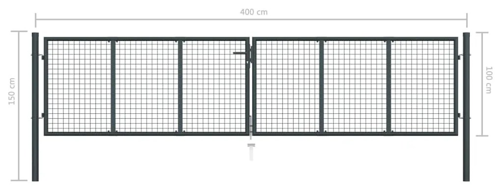 Portão de jardim em rede aço galvanizado 400x150 cm cinzento