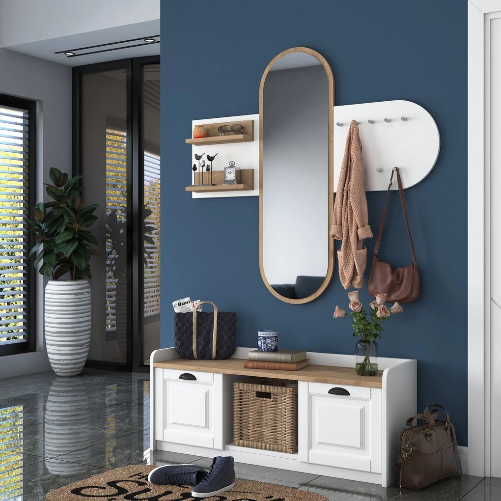 Hall Stand EE101 – Branco e Nogueira – 120x45x40 cm