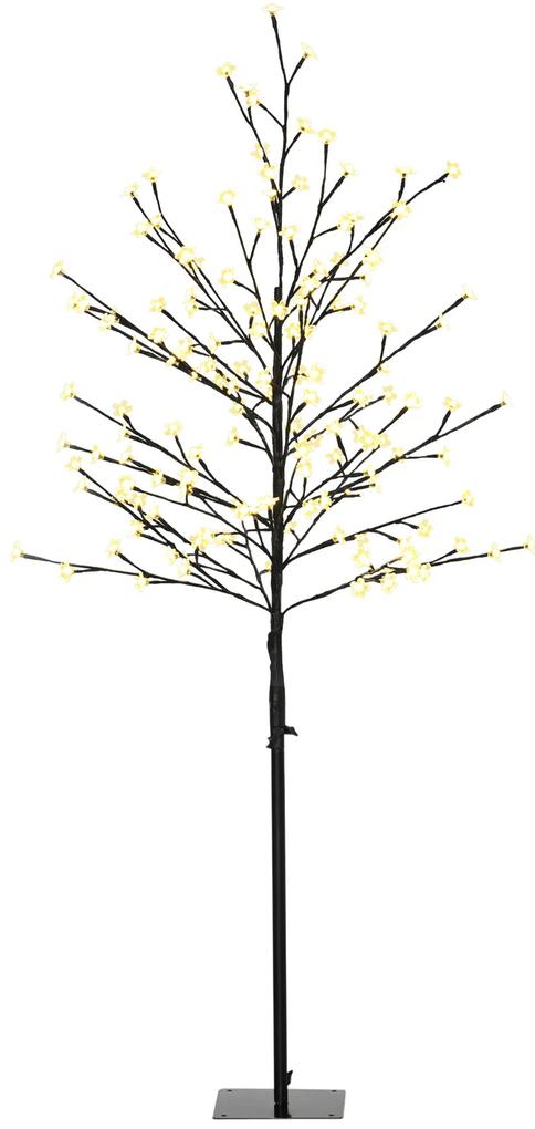HOMCOM Árvore Cerejeira com 150 Luzes LED IP44 Branco Quente Árvore Decorativa com Ramos Flexíveis para Sala de Estar Festas Interior 17x17x150cm Preto