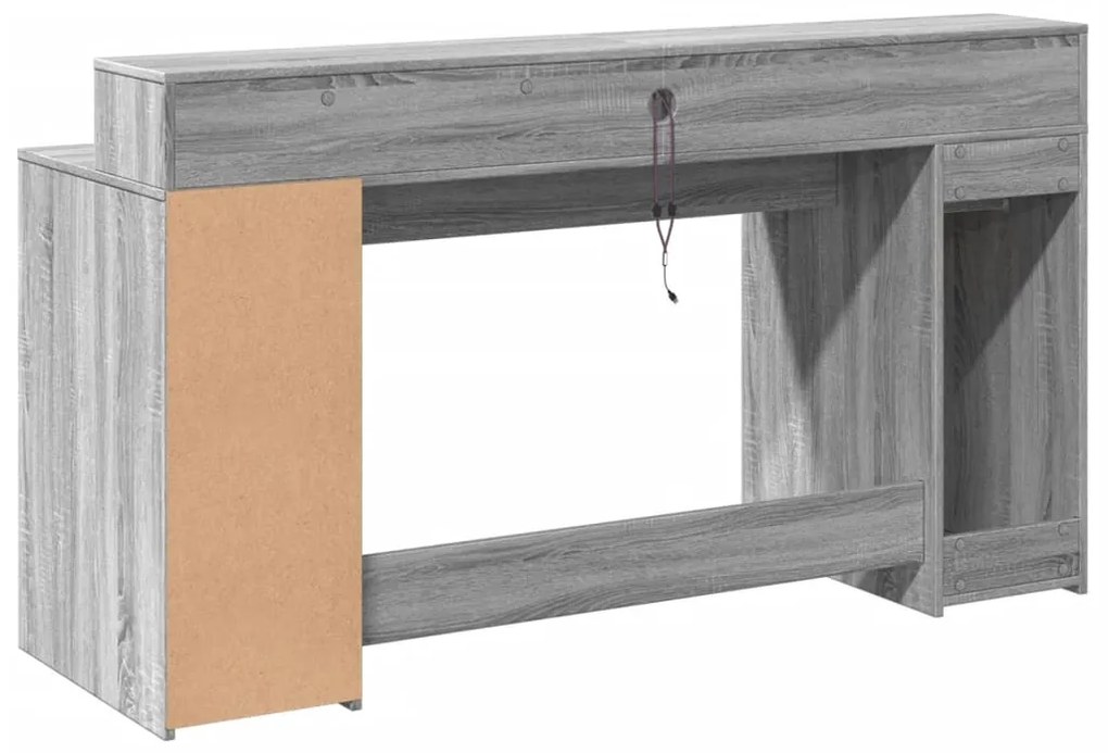 Secretária luzes LED 160x55x91cm deriv. madeira cinzento sonoma