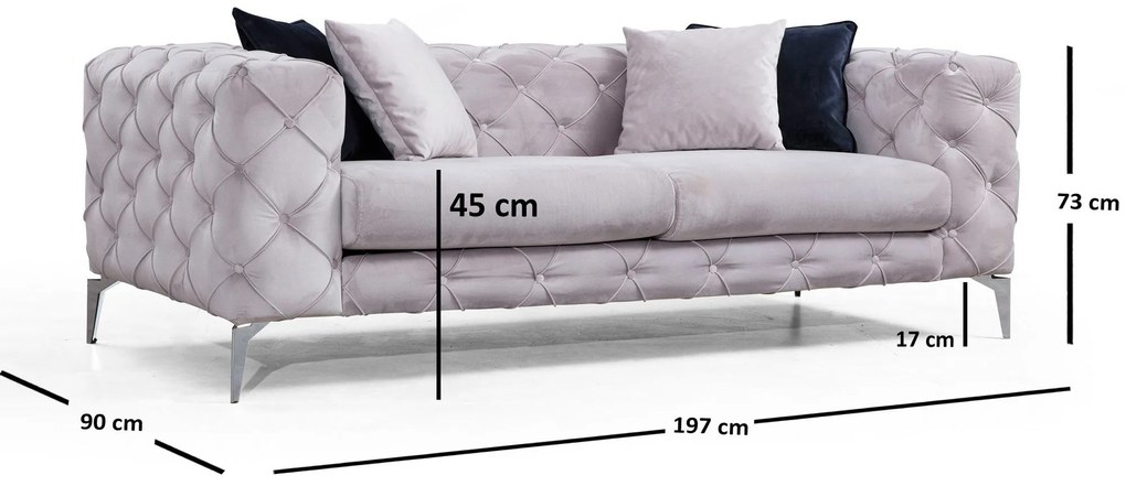 **** Sofá de 2 Lugares Como – Cinzento Claro – 197x73x90 cm
**