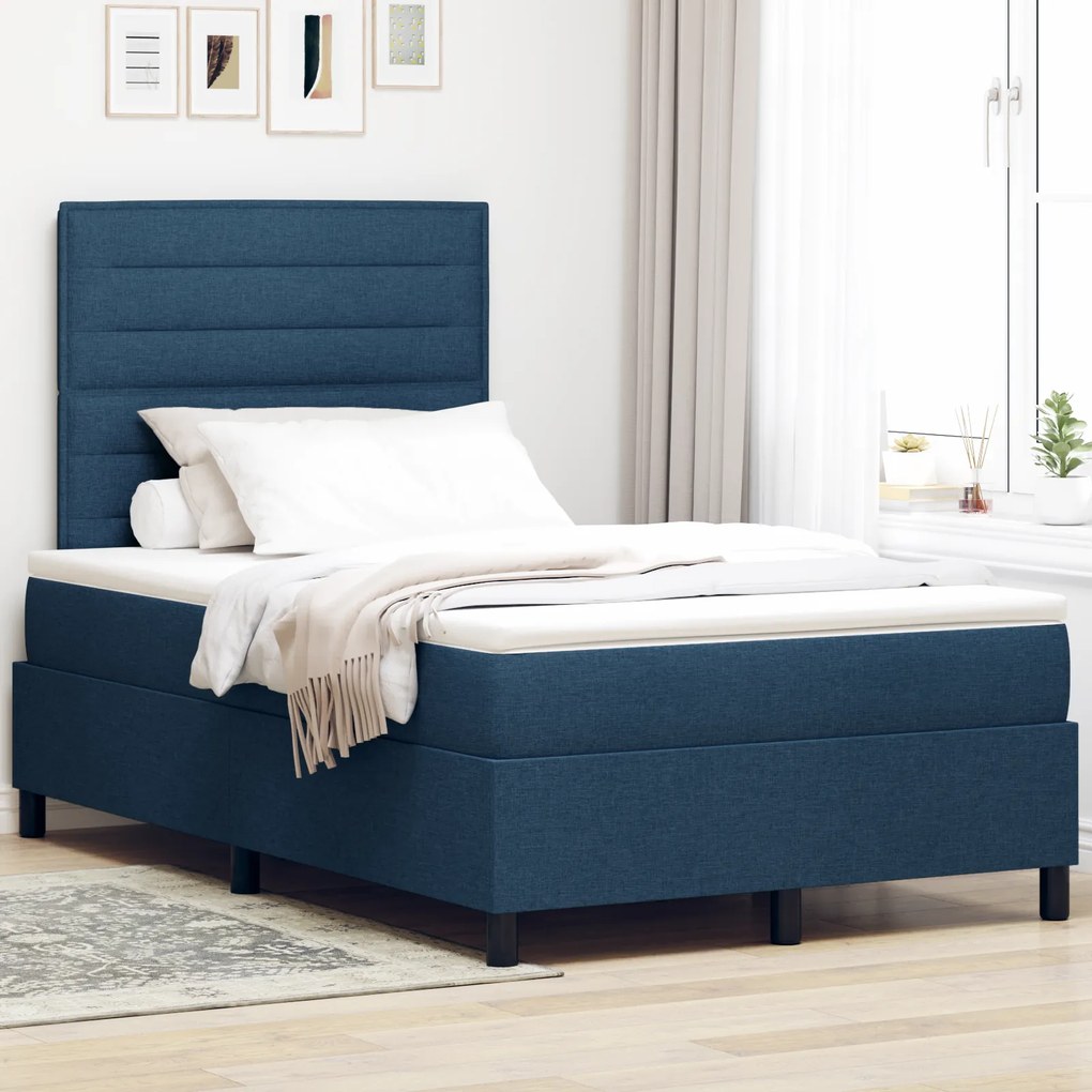 Cama Box Spring com Colchão Azul 120x200 cm Tecido