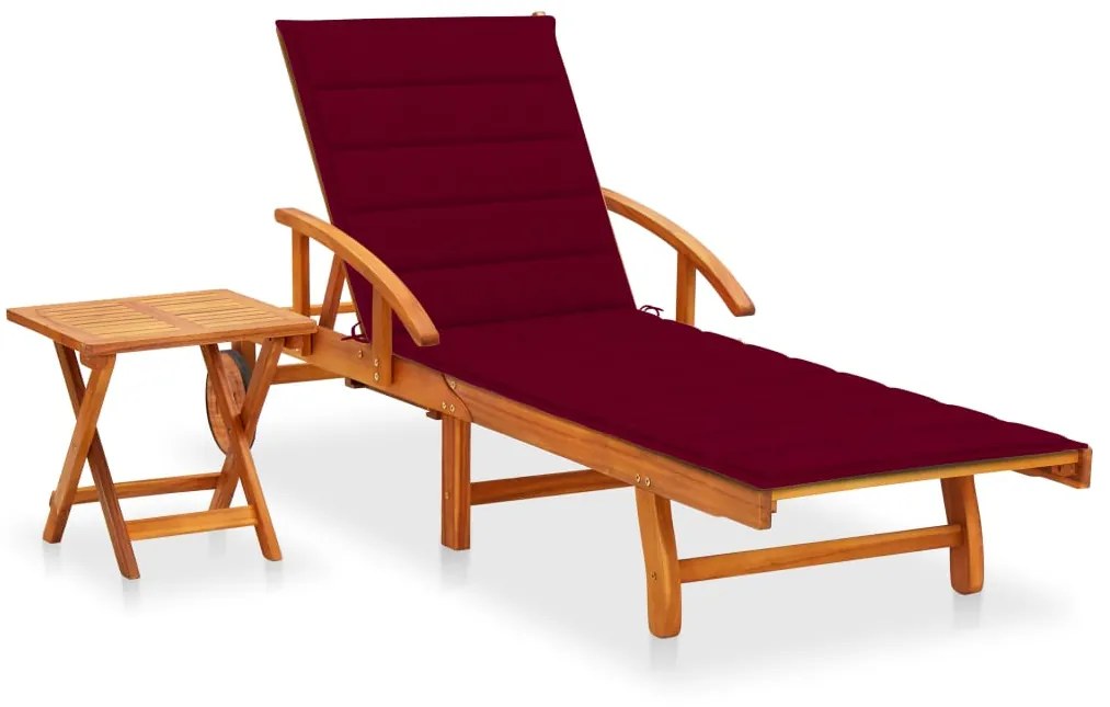 vidaXL Espreguiçadeira de jardim com mesa e almofadão acácia maciça
