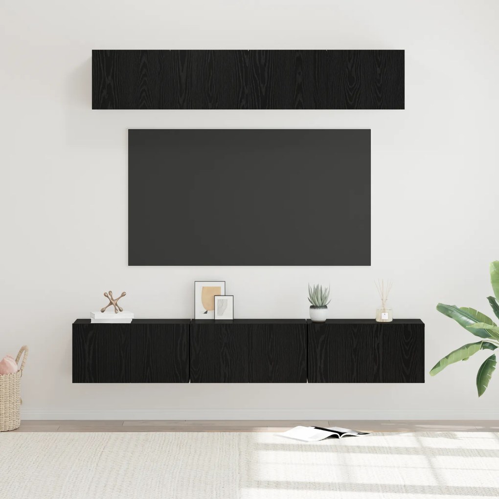 vidaXL Conjunto de móvel de TV com prateleira com armazenamento com porta 5 pcs Carvalho Preto