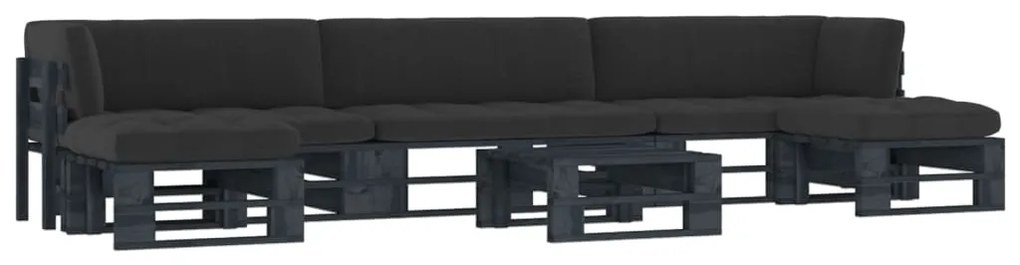 vidaXL 6 pcs conj. lounge paletes c/ almofadões pinho impregnado preto