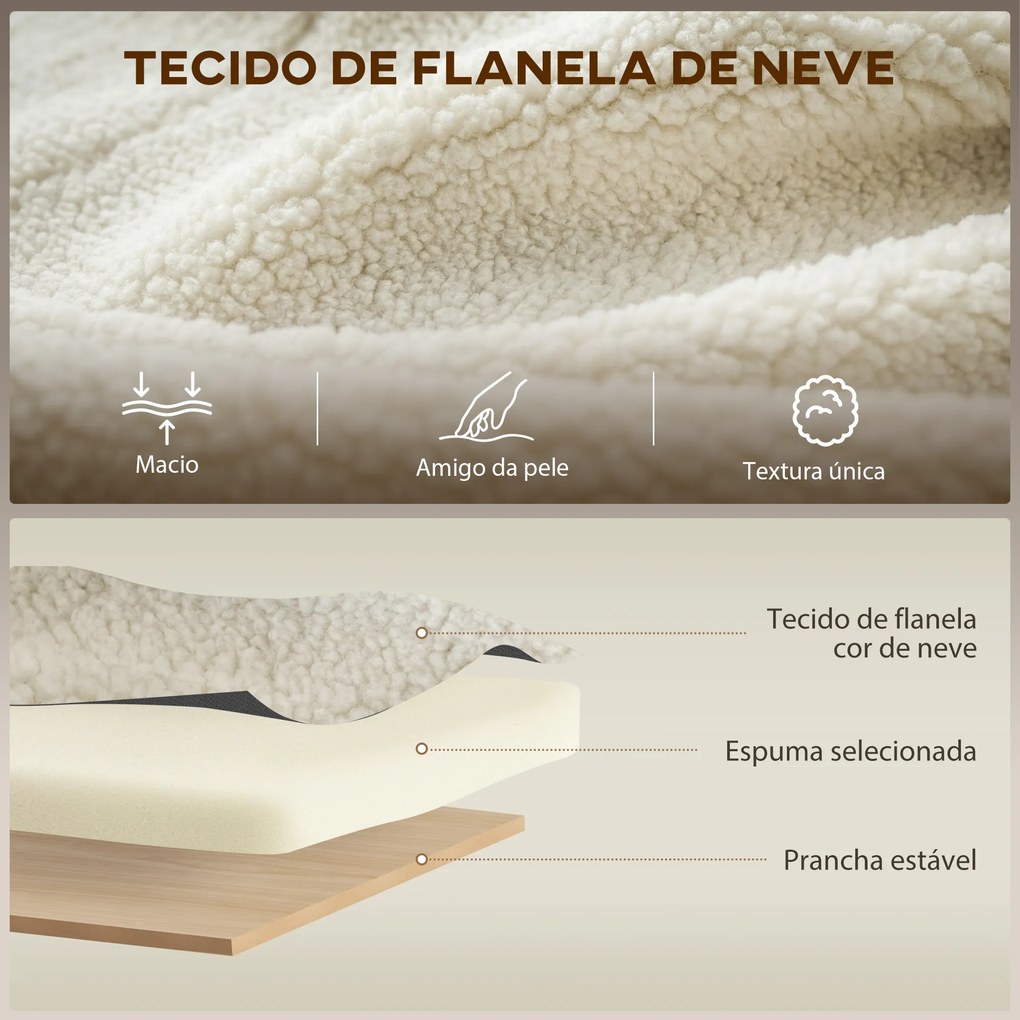 Cadeira de Baloiço com Almofada Lombar Estofada em Franela Neve Encosto Alto Base em Madeira e Bolsos Laterais Creme