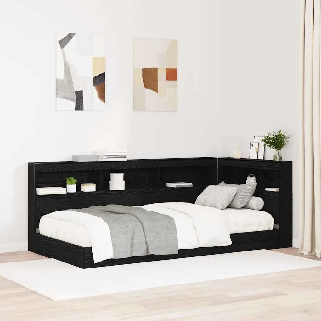 vidaXL Cabeceira de armazenamento com prateleira Carvalho preto 90 cm