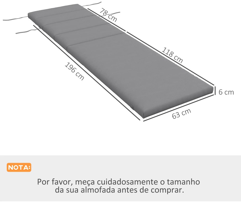 Almofada para Espreguiçadeira 196x63x6 cm Almofada Espreguiçadeira de Algodão com Tecido Repelente à Água Cinza Claro