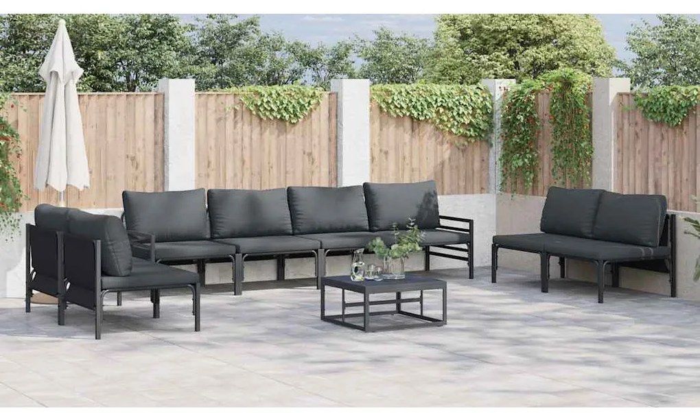 Conjunto de Sofá de Jardim 9 pcs Cinzento-escuro Aço