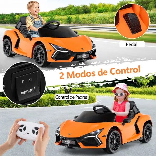 Carro elétrico para crianças 12V com controle remoto, portas hidráulicas, rodas de transporte e suspensão nas 4 rodas Laranja