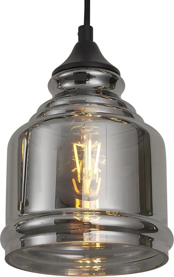 Candeeiro suspenso Art Deco preto com vidro fumado 8 luzes - Hanne