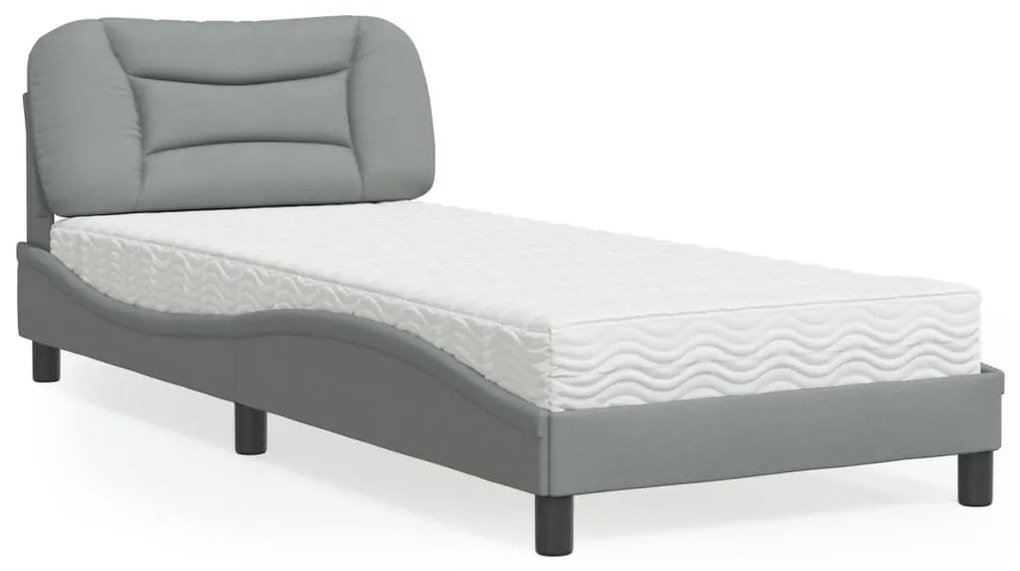 vidaXL Cama com colchão Hvar 90x200 cm tecido cinzento-claro