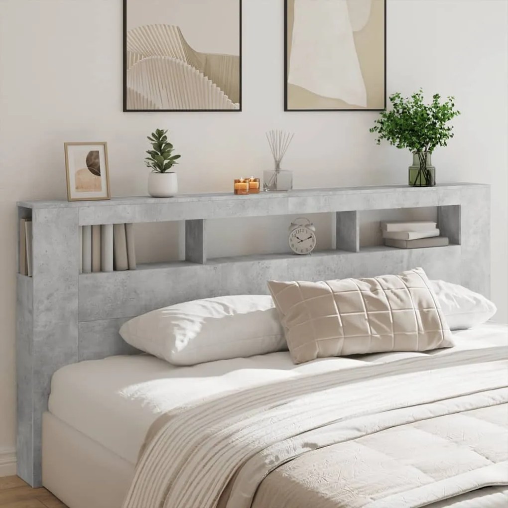 Cabeceira c/ LEDs 220x18,5x103,5 cm cinzento-cimento