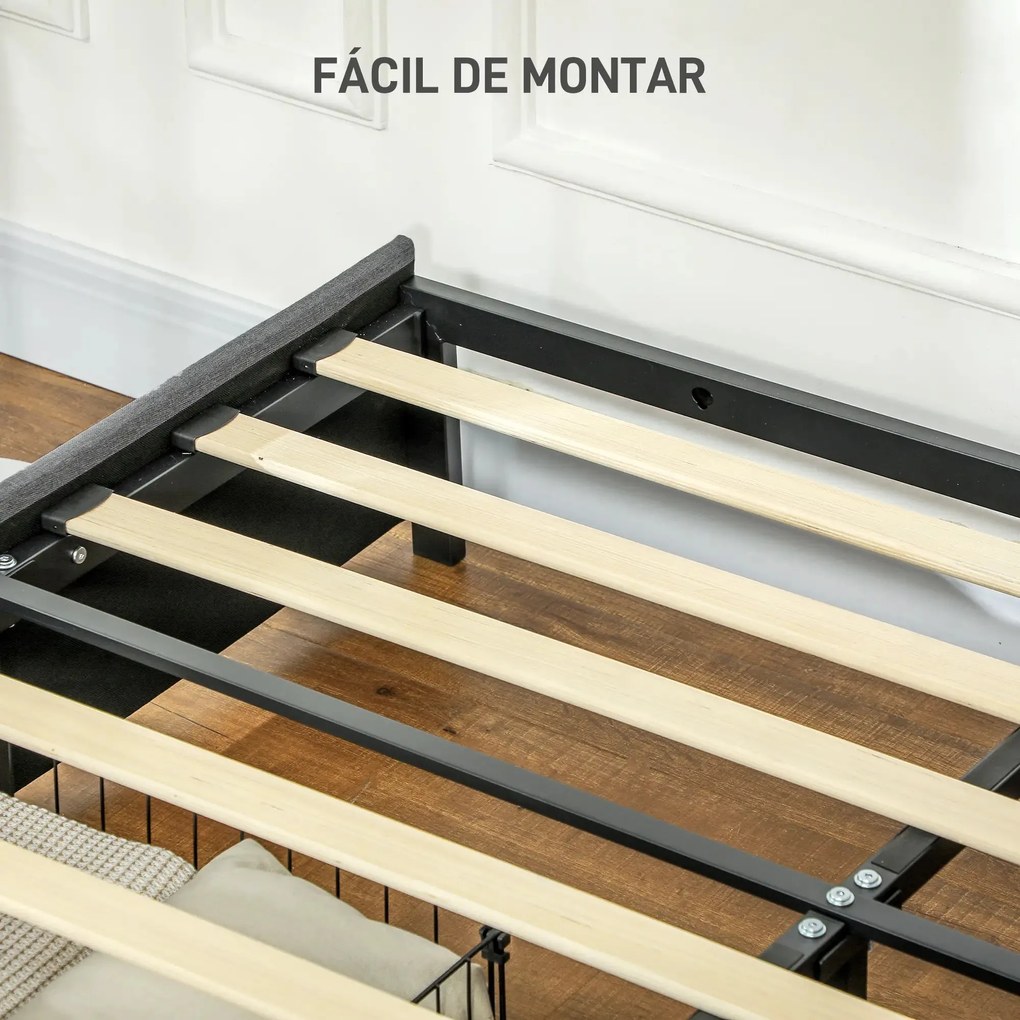 Estrutura de Cama de Casal "Storage" - 140x190 cm - Cinza - Design com