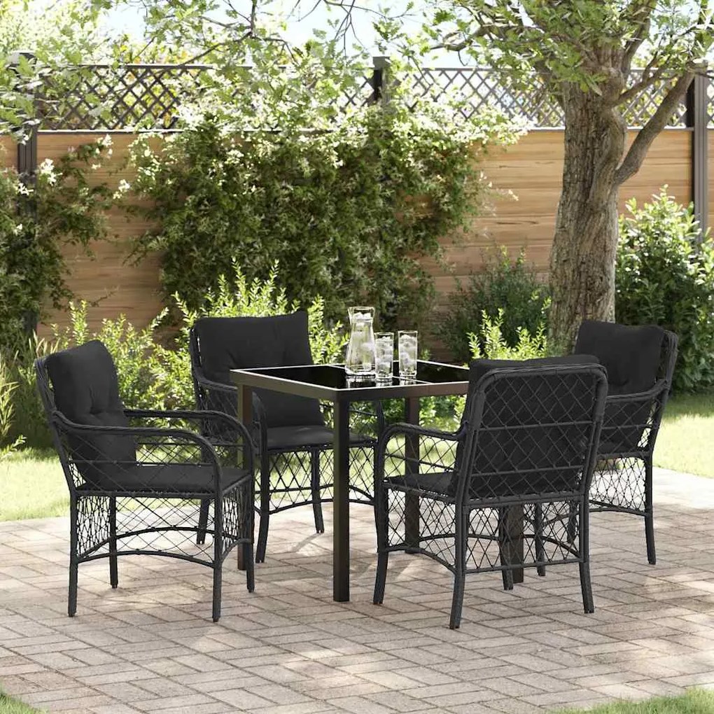 vidaXL Conjunto de Jantar de Jardim com 5 Peças e Almofadas de Rattan e Poliéster - Preto