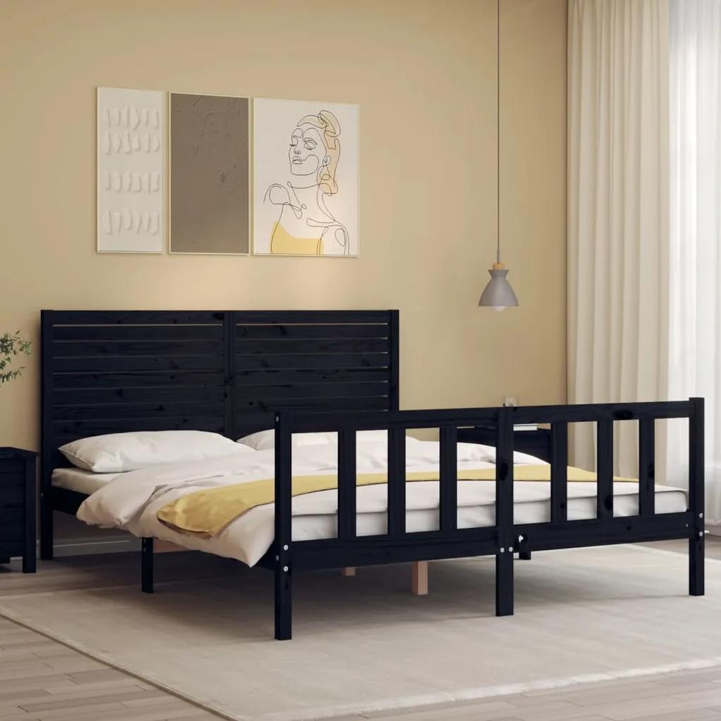 Estrutura de cama com cabeceira 160x200 cm madeira maciça preto
