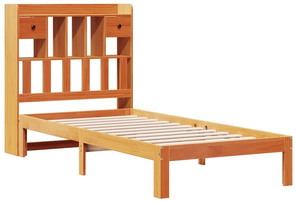 Cama com estante sem colchão 90x190cm pinho maciço castanho-mel