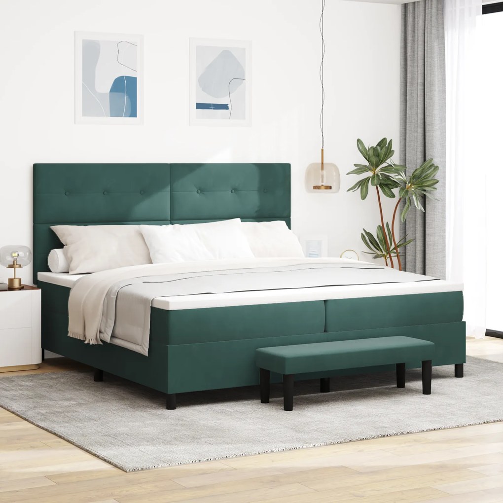 vidaXL Cama Box Spring com Colchão e Banco Verde Escuro 200x200 cm Veludo