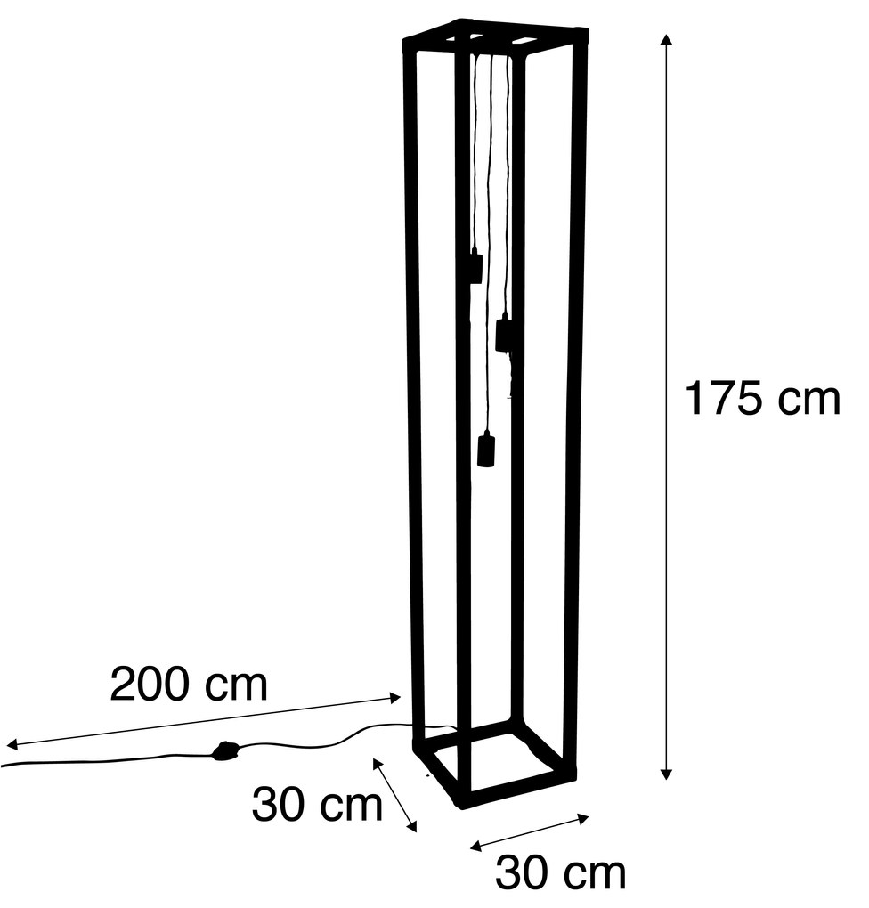 LED Candeeiro de pé inteligente preto 3 luzes incl. Wifi G95 - Big Cage Design,Industrial