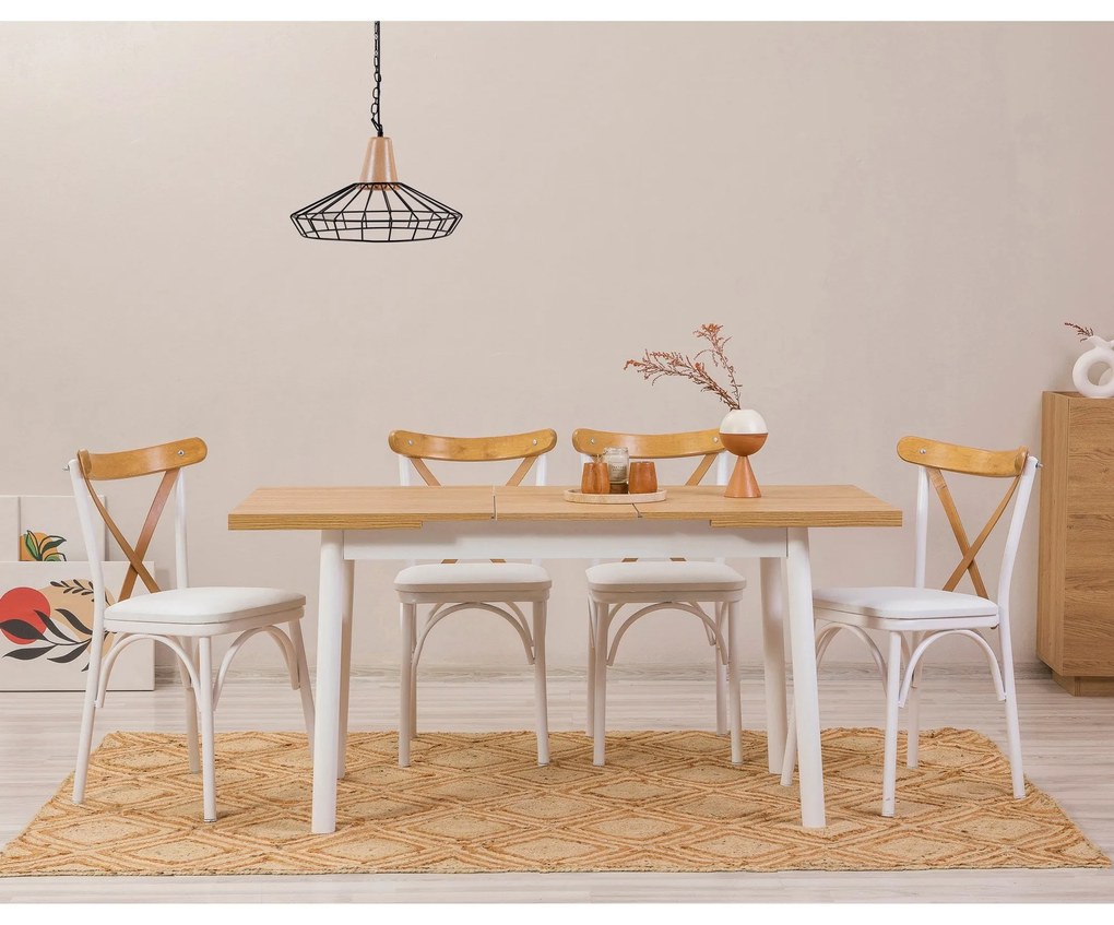 Conjunto de Mesa de Jantar Extensível Oliver – Branco – Mesa: 120x77x7