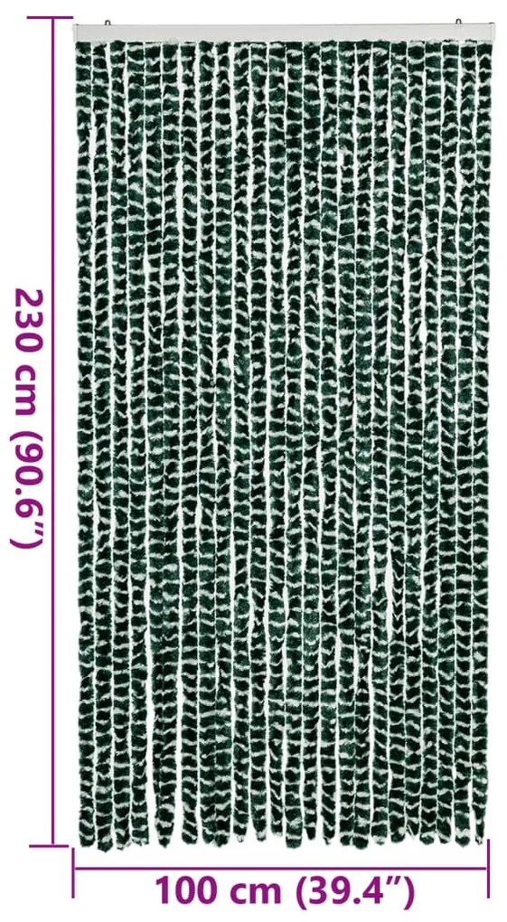 Cortina anti-insetos 100x230 cm chenille verde e branco