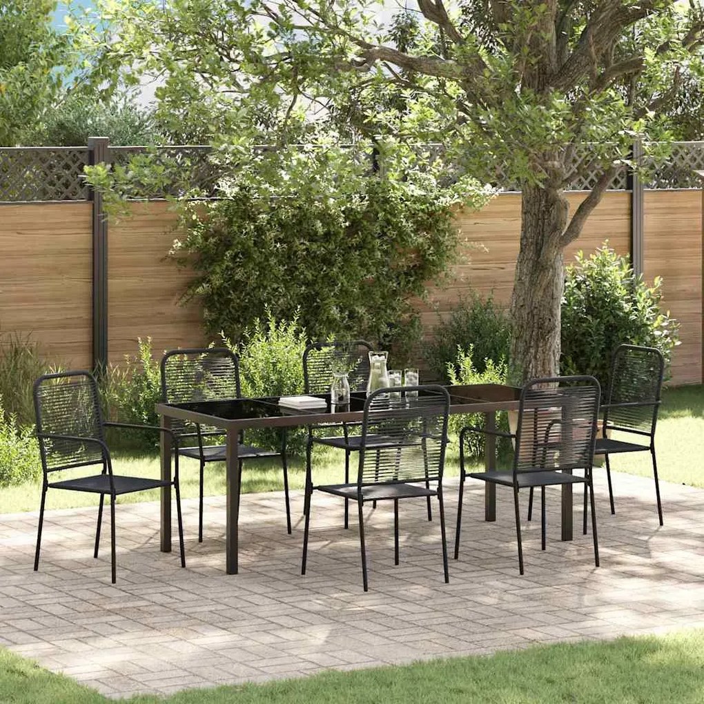 vidaXL Conjunto de Jantar de Jardim 7 Peças em Corda de Algodão Preto e Aço