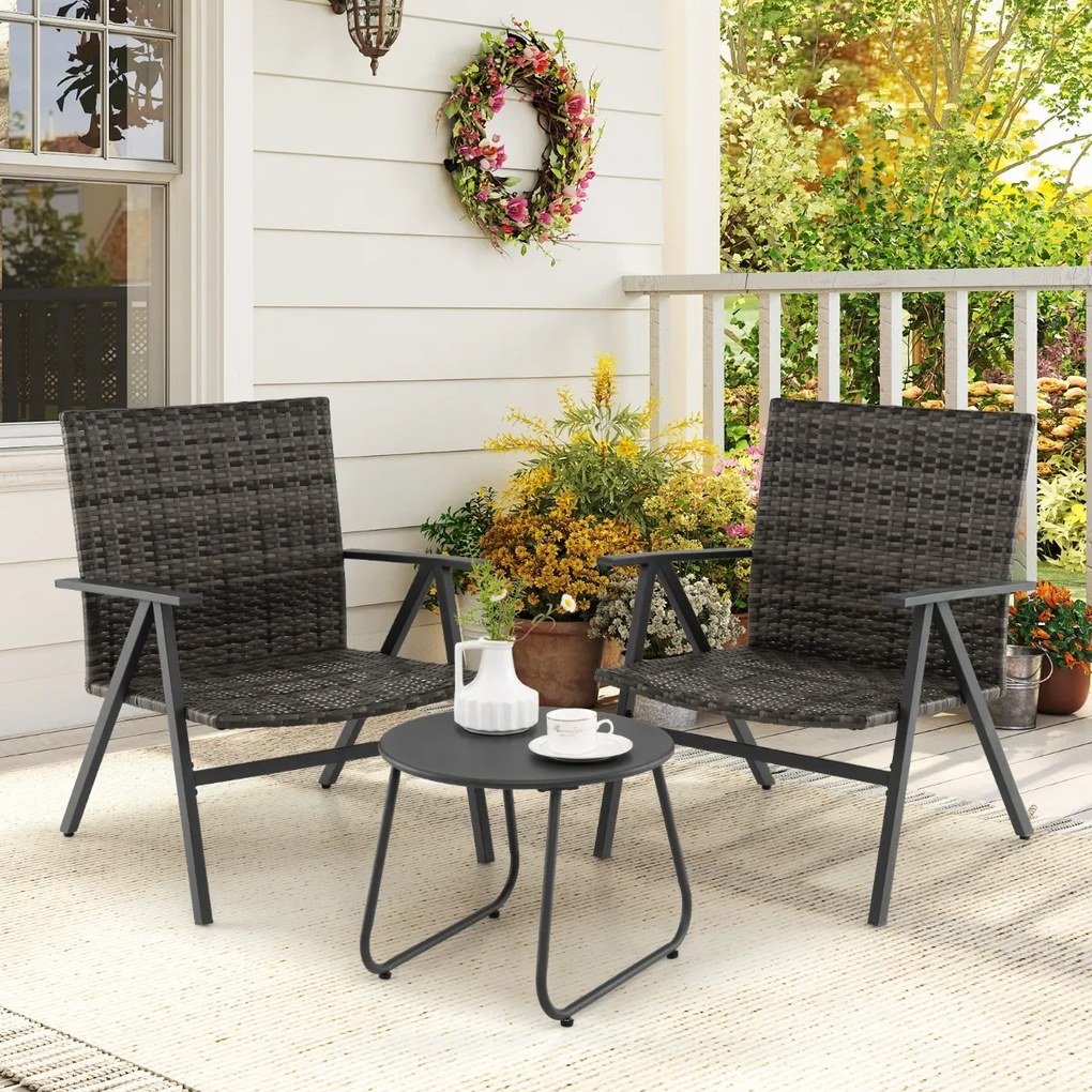 Conjunto de jardim de 3 peças Mesa redonda e 2 cadeiras de rattan com pés ajustáveis Cinza escuro