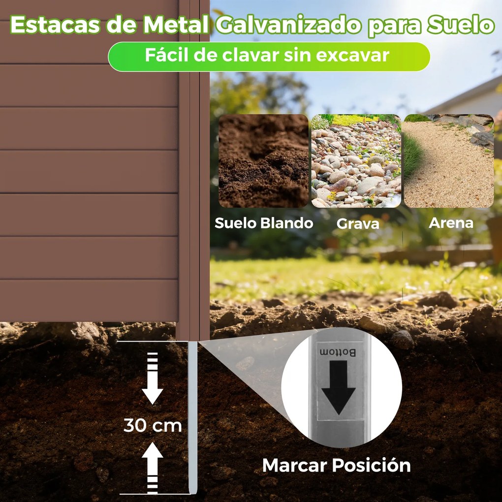 Conjunto de 2 painéis de privacidade 122 x 95 cm para exterior com estacas metálicas, em formato reto ou em L; cobertura para caixote do lixo, Castanh