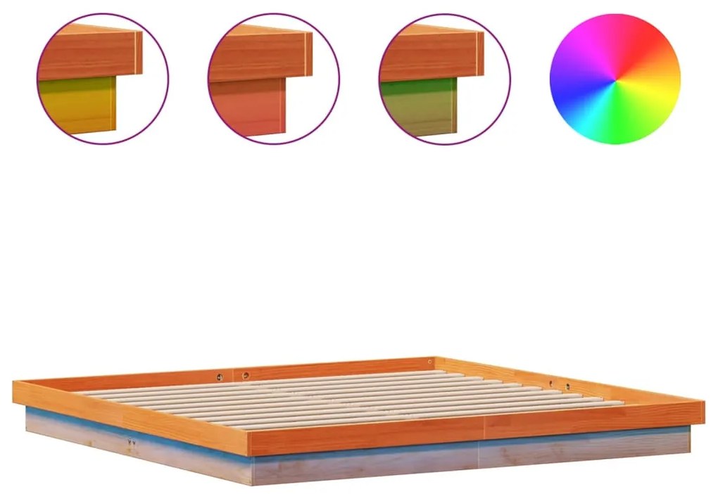vidaXL Estrutura de cama c/ LEDs 180x200 cm pinho maciço castanho mel