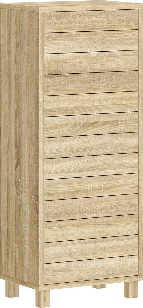 HOMCOM Armário de Casa de Banho Estreito Móvel Auxiliar de Casa de Banho com Porta de Ripas 3 Prateleiras 34x23x84 cm Madeira | Aosom Portugal