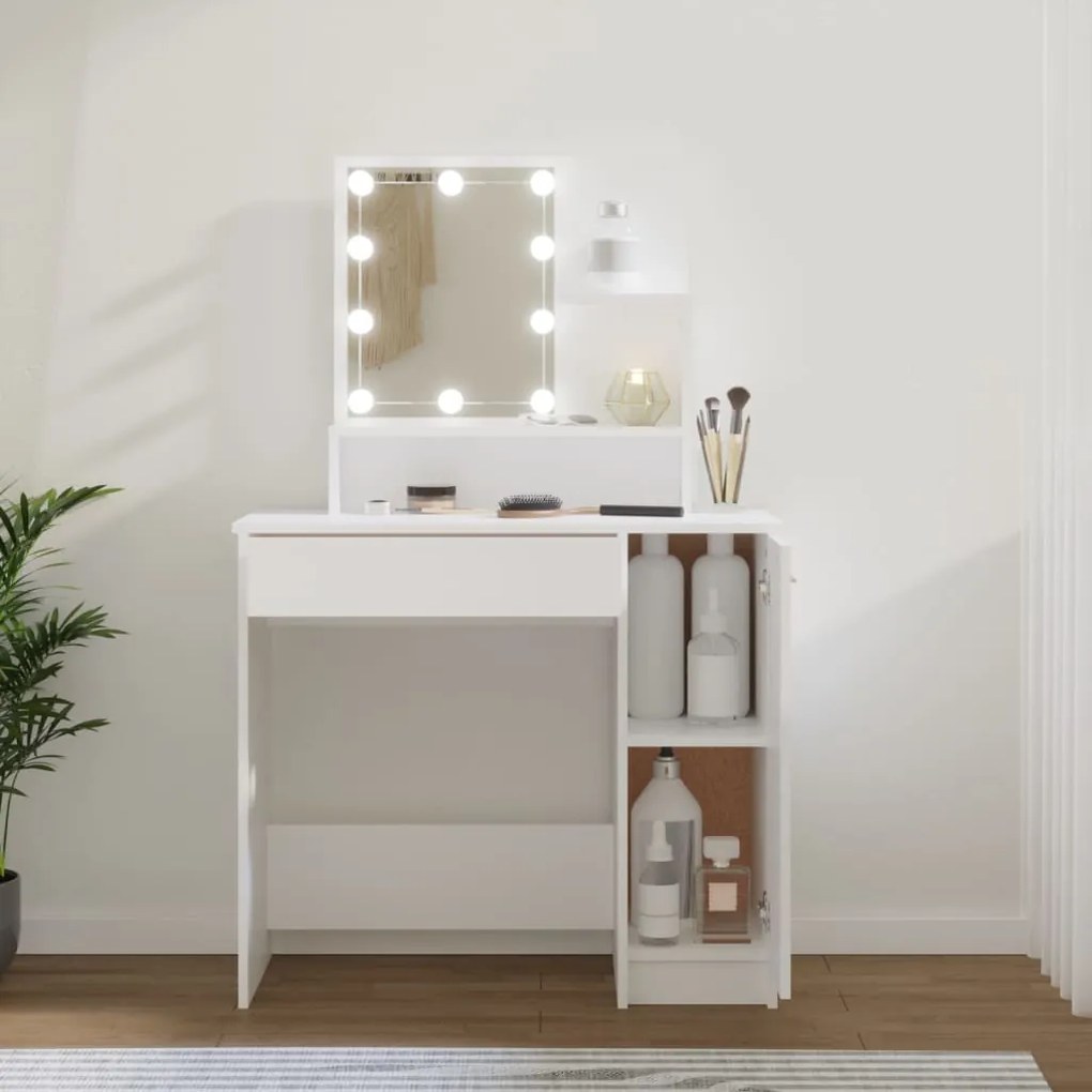 vidaXL Toucador com LEDs 86,5x35x136 cm cor branco