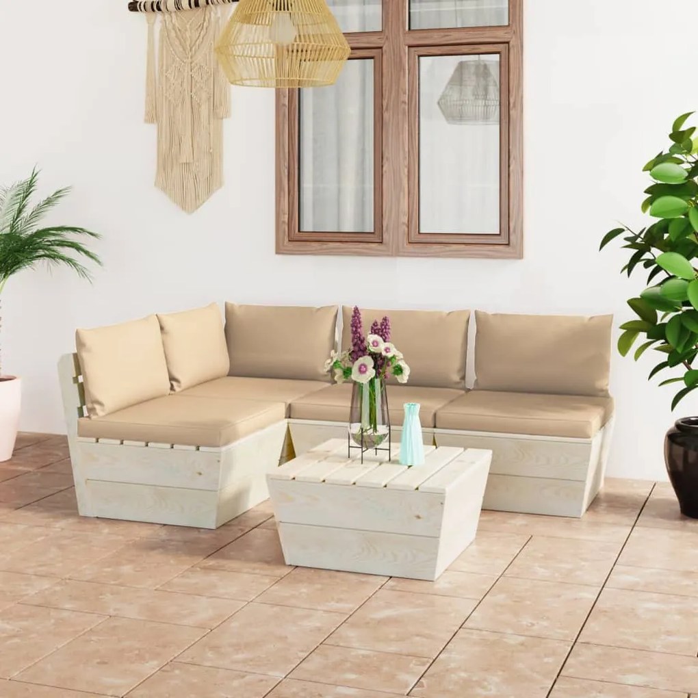 vidaXL 5 pcs conjunto lounge de paletes + almofadões madeira de abeto