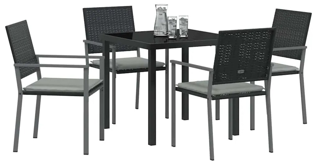 Conjunto de Jantar de Jardim com 5 Peças e Almofadas em Preto Poliratt
