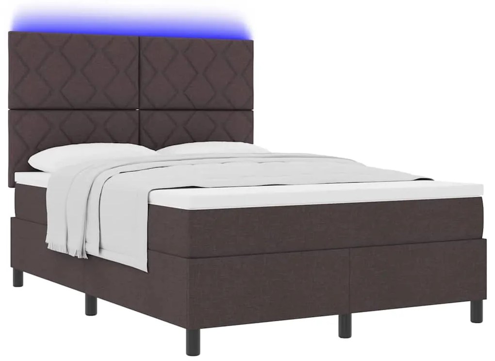 Cama Box com Colchão e LED Castanho Escuro, 160 x 200 cm, Tecido