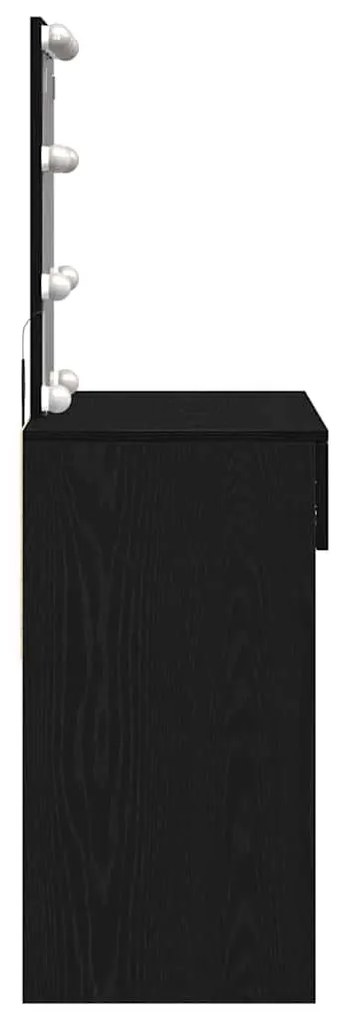 Mesa de Maquiagem com Espelho e Luzes LED Madeira de Carvalho Preto