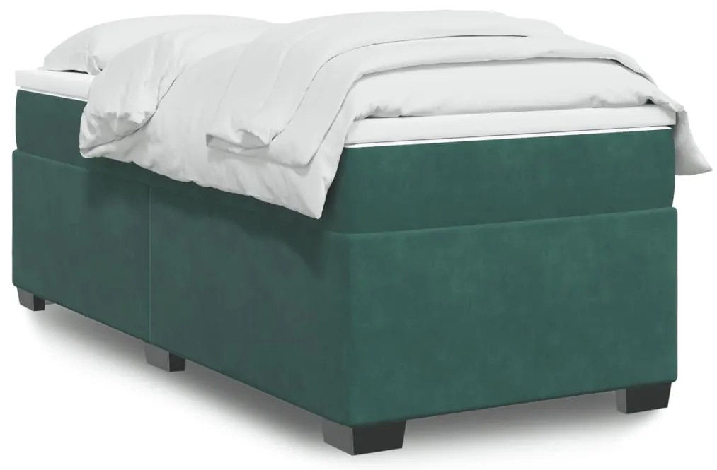 Cama com molas/colchão 90x190 cm veludo verde-escuro