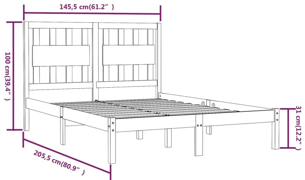Estrutura de cama 140x200 cm pinho maciço
