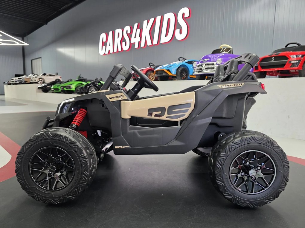 Buggy Can Am Maverick 4x4 12V Pneus EVA, Assento de couro sintético Cáqui