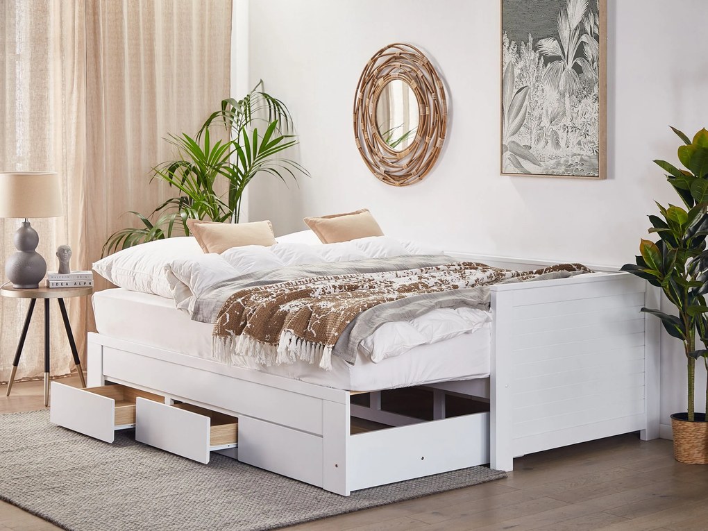 Cama dupla com arrumação em madeira branca 90/180 x 200 cm CAHORS Beliani