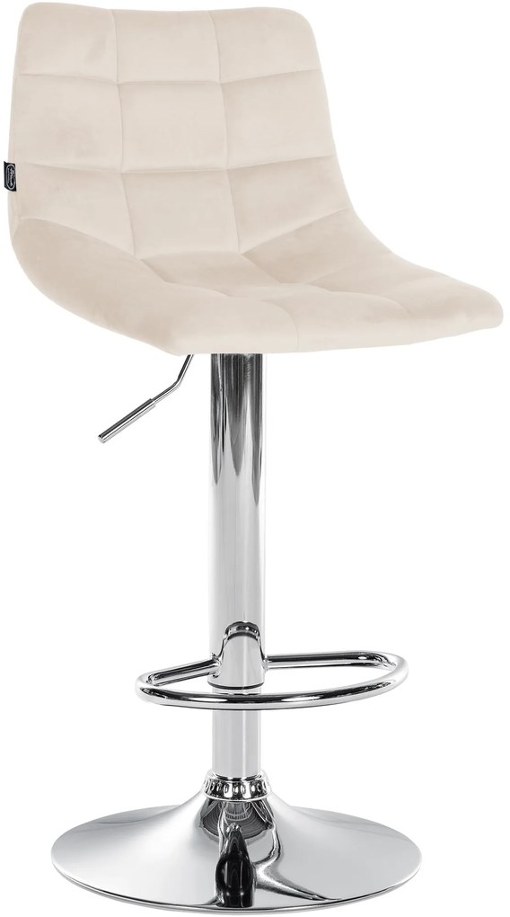 Conjunto de 2 bancos de bar Jerry em veludo com estrutura cromada 87-108,5 x 43 x 46,5 cm Creme