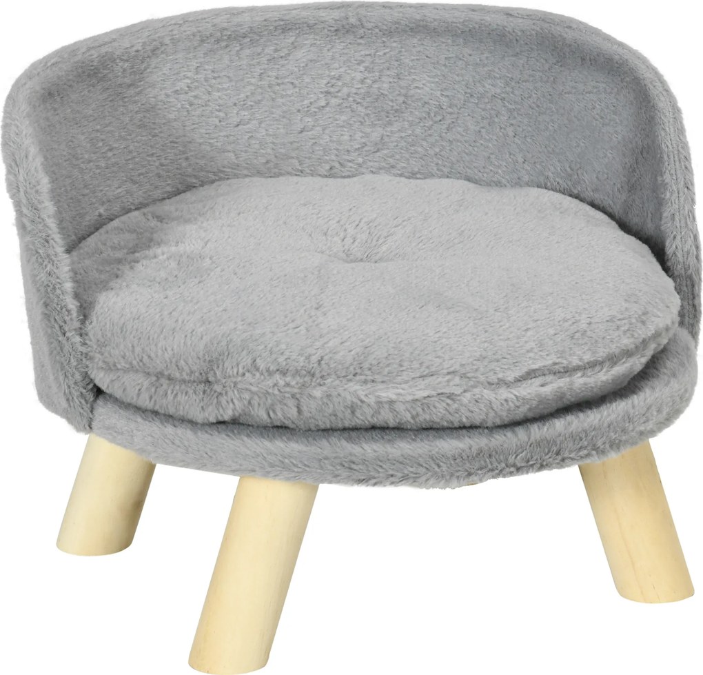 PawHut Cama Elevada Cães Mini Almofada Lavável Estrutura Madeira Antiderrapante Confortável Ø40,5x33 cm Cinza | Aosom Portugal