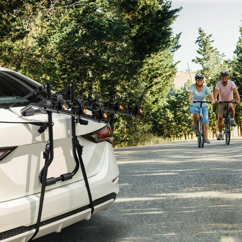 Porta-bicicletas para porta-bagagens carro com capacidade para 3 bicicletas montado com comprimento e ângulo ajustáveis preto