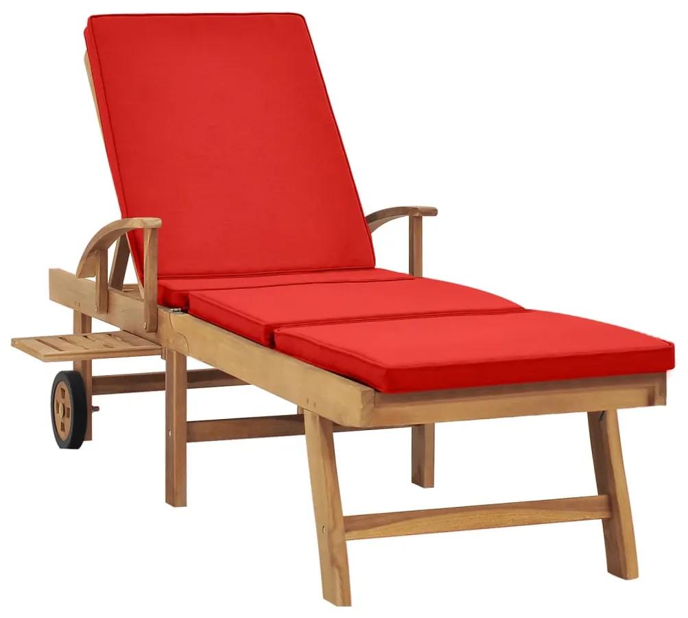 Espreguiçadeira com almofadão madeira teca maciça vermelho